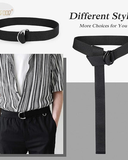 JASGOOD Men Canvas Belt Web Fabric Casual Belt with Black Double D-ring 1 1/2" Wide Set of 2