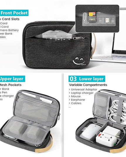 Travelkin Cord Organizer Travel, Electronic Organizer Travel Case, Cable Organizer Bag For Cords,Chargers Phone, Sd Card,Usbs (Black)