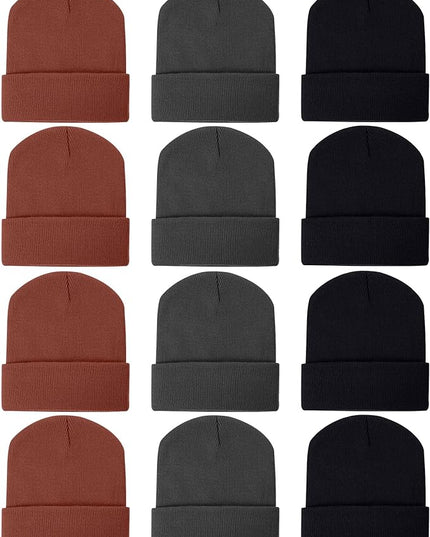 Zhanmai 12 Pack Small Winter Beanie Hats Bulk Warm Knitted Cuffed Skull Cap for Men Women