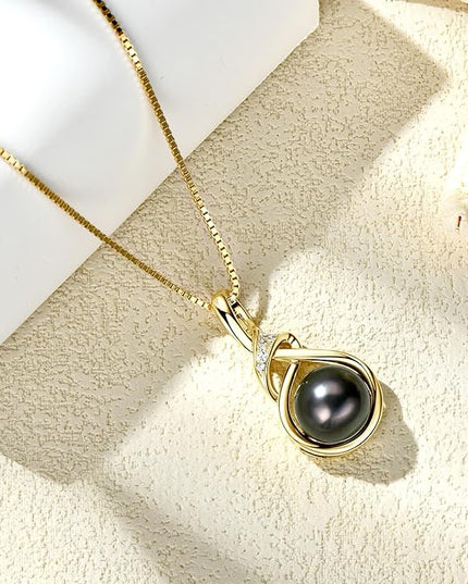 Tahitian Black Pearl Necklaces for Women, Sterling Silver Single Pearl Pendant Necklace Birthday Anniversary Jewelry Gifts for Wife Mom