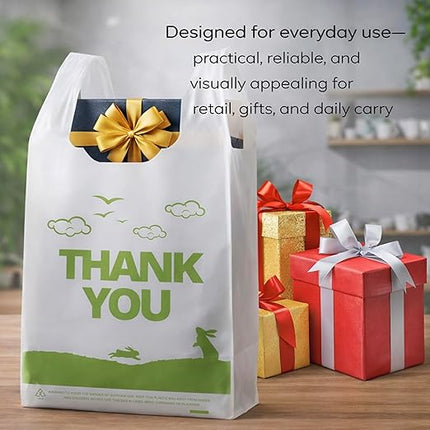 YoYoRain 1000 Pack White Design Thank You T-Shirt Bags with Handles, 11"x6"x21" Plastic Shopping Bags for Grocery, Retail & Takeout
