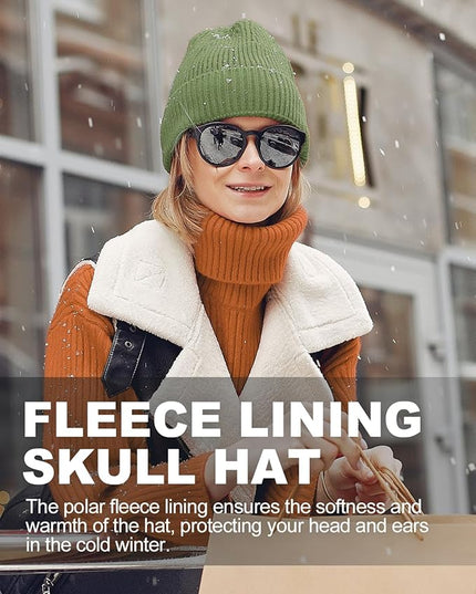 Zylioo Plus Size Fleece Lined Beanie Hat,2XL/XL/L/M/S Thermal Knitted Hat,Winter Warm Lined Snow Hats for Women Men