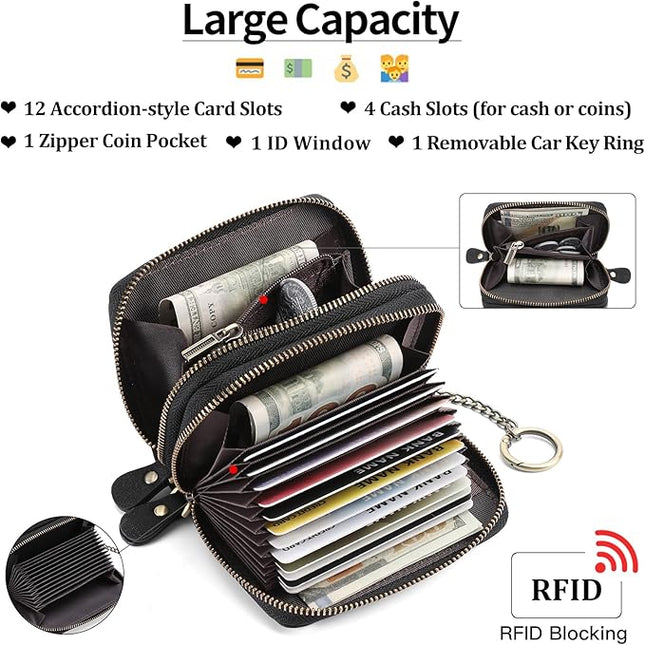 GOIACII Small Genuine Leather Wallet for Women, RFID Blocking Credit Card Holder Wallet