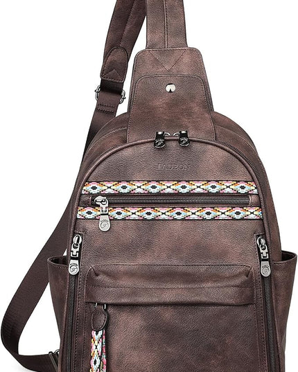 FADEON Large Sling Bag for Women, Leather Crossbody Purse Designer Anti Theft Sling Backpack, RFID Fanny Packs for Travel