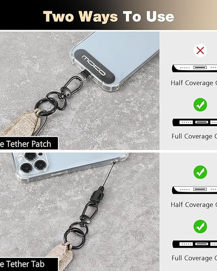 MoKo Universal Phone Lanyard, Nylon Adjustable Cell Phone Crossbody Strap Detachable Women & Men Cellphone Lanyards Around the Neck with Patches for iPhone, Most Smartphones, Light Khaki