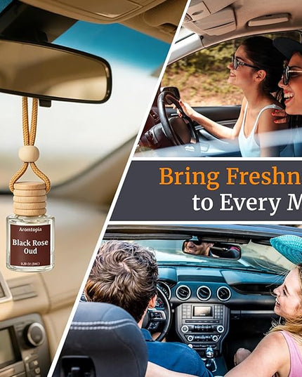 Car Air Fresheners, Aromtopia Hanging Car Fragrance Diffuser, 2 Pack, Long-lasting, Car Rear View Mirror Accessories, Automotive Odor Eliminator - Amber Luxe Scent