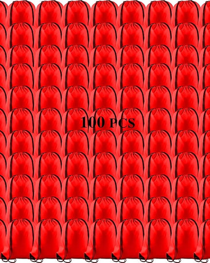 KUUQA 100Pcs Red Drawstring Backpack Bag Sack Drawstring Bags Bulk String Bags Storage Bags for Sport Gym Traveling