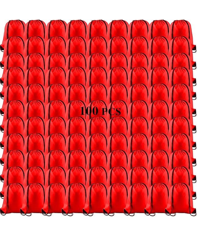 KUUQA 100Pcs Red Drawstring Backpack Bag Sack Drawstring Bags Bulk String Bags Storage Bags for Sport Gym Traveling