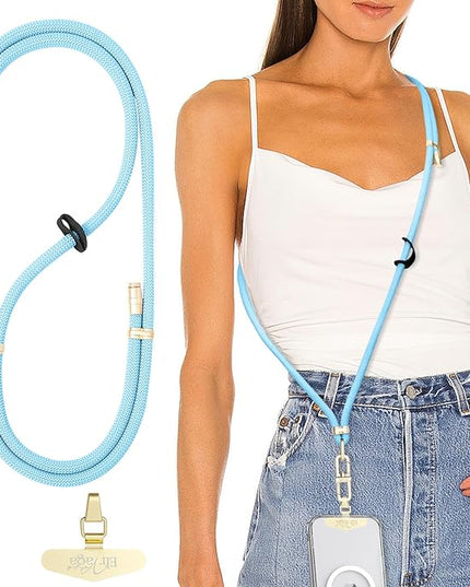Adjustable Anti-Theft Phone Lanyard Neck & Crossbody Strap with 0.2mm Metal Tab & Comfort-Fit 8mm Rope(Sky Blue)
