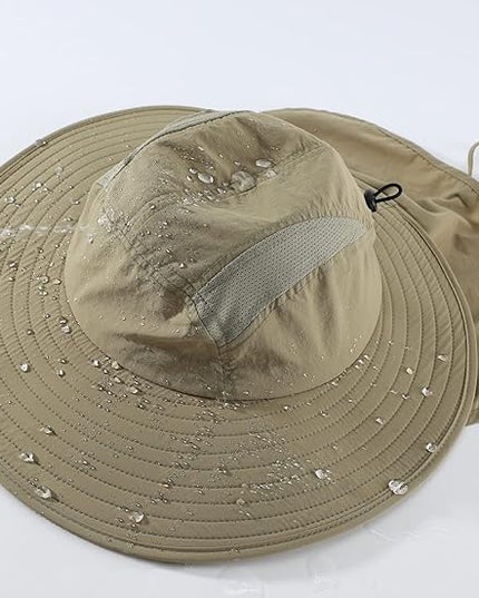 Home Prefer UPF 50+ Mens Wide Brim Fishing Hat with Neck Flap Sun Hat for Men Women Sun Protection Cap