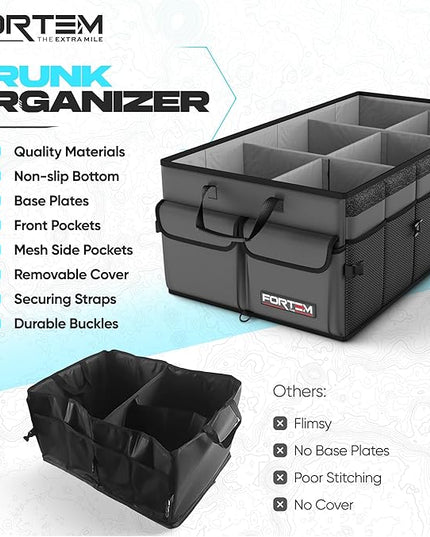 FORTEM Trunk Organizer For SUV Car Trunk Organizer, Foldable Storage, Car Accessories for Women Men, Collapsible Bag, Perfect Christmas Gifts, 600D Oxford, Non Slip Bottom, Straps, Soft Cover (85L)