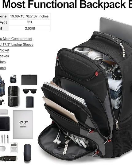 Boavan Laptop Backpack for men, 17.3 inch Laptop Bag with USB Port, Waterproof Travel Work Backpack Purse, Anti-Theft Teacher Nurse Doctor Casual Bookbags Office Business backpack，Black&Dark Grey