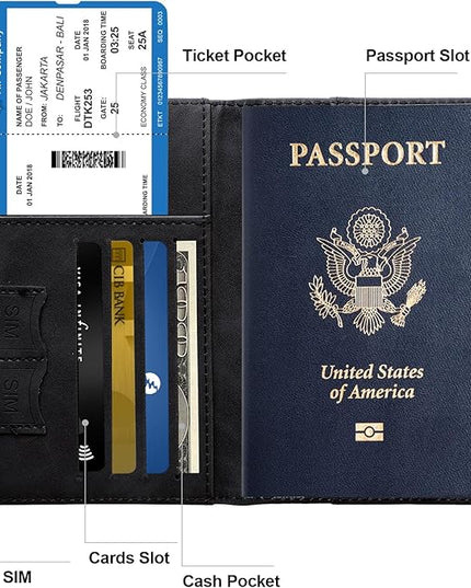 Passport Holder for Travel Women and Men RFID Passport Holder with Card Slots Holder Passport Case Passport cover Passport Wallet Travel Essentials and Accessories (Elastic, Black)