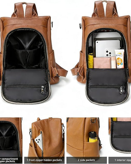 Didida Fashion Backpack Purse For Women Anti-theft Rucksack Pu Leather Lightweight Water-resistant Shoulder Bag, Brown