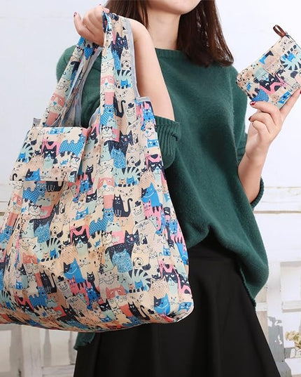 KINGMAS Reusable Grocery Bags, Eco-Friendly Folding Tote Shopping Bag fits in Pocket, Washable Waterproof Nylon Pouch Bags