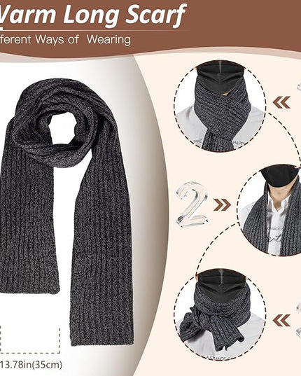 Men Women Winter Beanie Hats Scarf with Touchscreen Gloves Warm Knit Themal Gloves Long Scarf Set with Fleece Lined