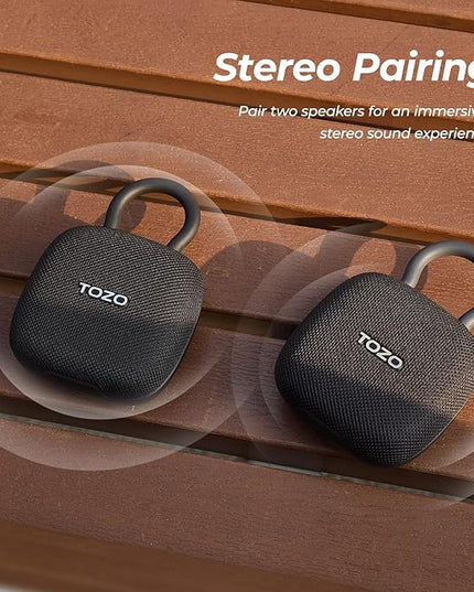TOZO PE1 Portable Bluetooth Speakers with Adjustable Carabiner, Mini Bluetooth Wireless Shower Speaker with IPX8 Waterproof, 32H Playtime Punchy Bass Audio Speaker for Home, Outdoor and Travel, Black
