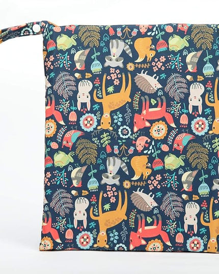 Wet Bag Baby Cloth Diaper Nappy Insert Reusable Washable With Two Zipper Pockets (Forest Animal Fox Owl)