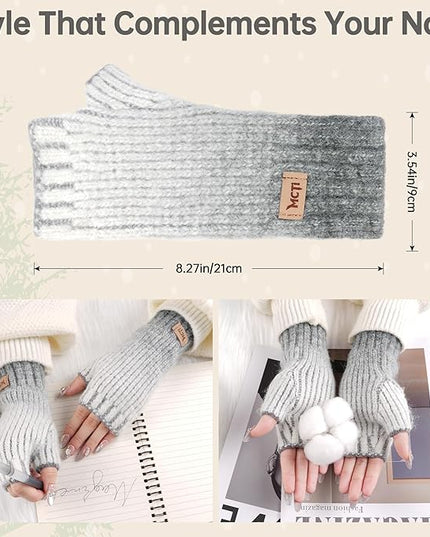 MCTi Winter Gloves for Women, Fingerless Mittens Knitted, Typing Gloves with Long Wrist Cuff, Warm for Cold Weather