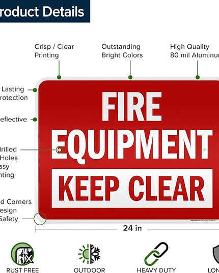 Fire Equipment Keep Clear Sign, 18x24 Inches, 3M EGP Reflective .080 Aluminum, Fade Resistant, Made in USA by My Sign Center