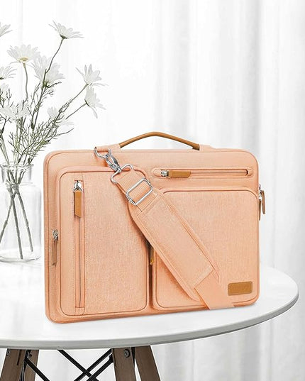 MOSISO 360 Protective Laptop Shoulder Bag,13-13.3 inch Computer Bag Compatible with MacBook, HP, Dell, Lenovo, Asus Notebook,Side Open Messenger Bag with 4 Zipper Pockets&Handle, Pastel Orange