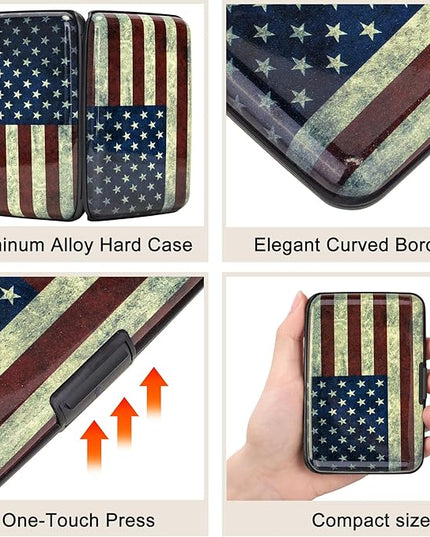 ELFISH Mini RFID Aluminum Wallet Credit Cards Holder Business Card Case Metal ID Case for Men Women (Flag)