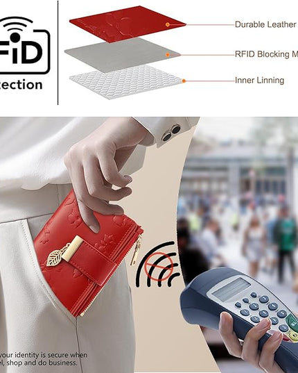 yiijay Small Wallet Women RFID Blocking Leather Bifold Wallet Credit Card Holder for Women Ladies Compact Wallet Mini Purse With Zipper Pocket
