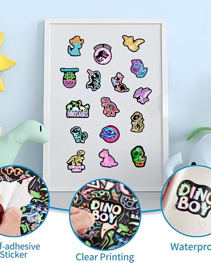 Neon Dinosaur Water Bottle Stickers for Kids，70 Pcs Dino Waterproof Vinyl Laptop Decals, Teens Girls Boys Adults Phone Case Skateboard Luggage Decor