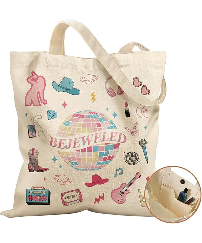 Aesthetic Tote Bag for Women- with Magnetic Buckle and Zipper Inner Pocket Cloth Cotton Canvas Tote Bags