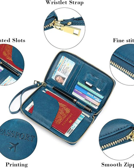 Leather RFID Blocking Passport Holder Travel Wallet, Passport Cover/Travel Wallet for Women/Men with