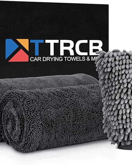 TTRCB Car Wash Kit, Car Cleaning Kit, 2PCS Car Drying Towel (36" x 24"), Car Wash Mitt, Microfiber Towels for Cars, Ultra-Absorbent, Streak Free, Car Detailing Accessories Supplies for SUV, RV, Trucks