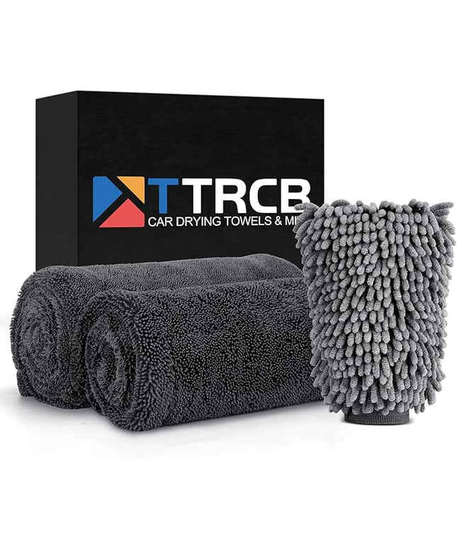 TTRCB Car Wash Kit, Car Cleaning Kit, 2PCS Car Drying Towel (36" x 24"), Car Wash Mitt, Microfiber Towels for Cars, Ultra-Absorbent, Streak Free, Car Detailing Accessories Supplies for SUV, RV, Trucks
