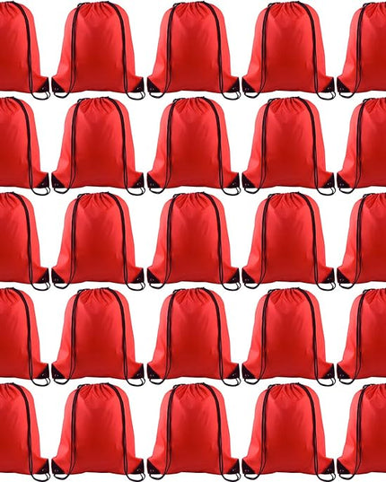 KUUQA 25Pcs Red Drawstring Backpack Bags, Gym Sport Traveling Backpack, Red