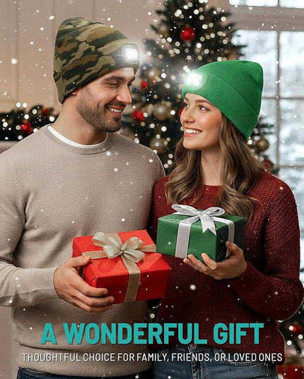 AOPREL Beanie with The Light, Unisex USB Rechargeable Headlamp Winter Knitted Cap for Men Dad Husband