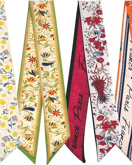 4 Pack Purse Scarf Handbags Skinny Twill Hair Scarves Narrow Neck Scarf Band Women Fashion Accessories Bag Charms