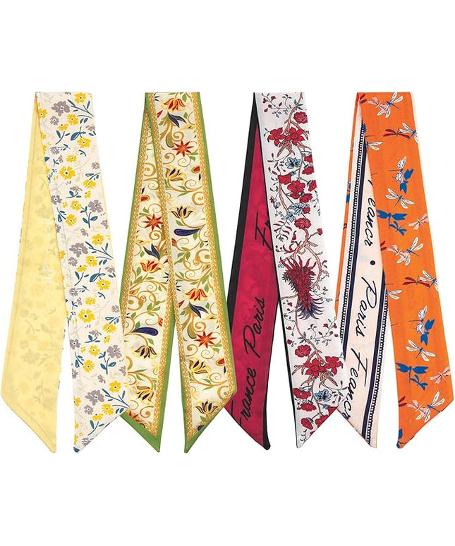 4 Pack Purse Scarf Handbags Skinny Twill Hair Scarves Narrow Neck Scarf Band Women Fashion Accessories Bag Charms