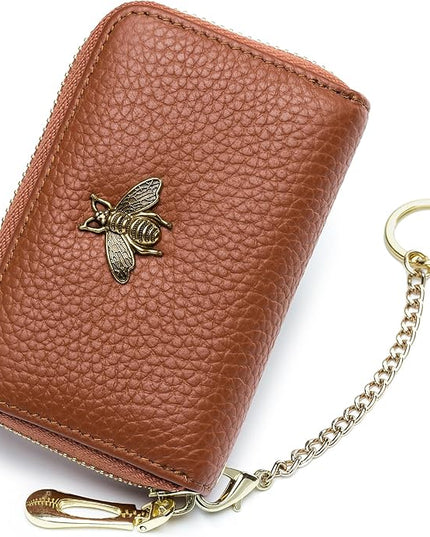 imeetu RFID Credit Card Holder, Small Leather Zipper Card Case Wallet for Women