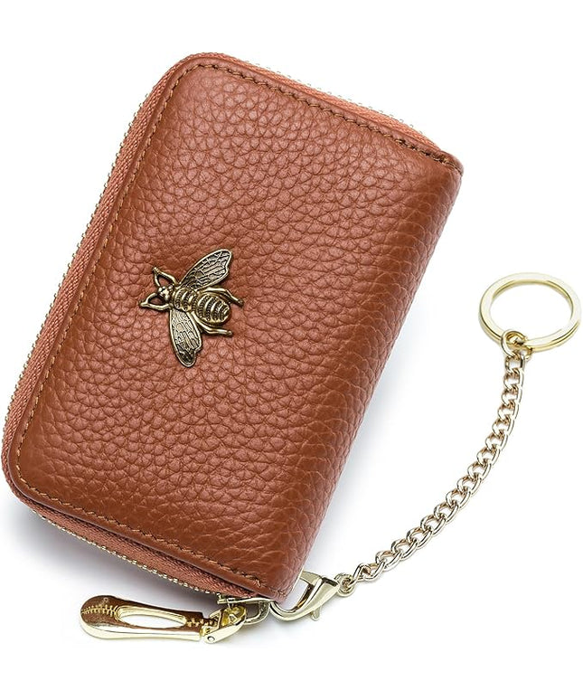 imeetu RFID Credit Card Holder, Small Leather Zipper Card Case Wallet for Women