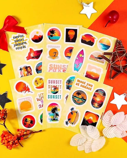 BulbaCraft Sunset Stickers - Beach Stickers, Sun Decals, Summer Decals for Water Bottle and Laptop, Palm Trees Party Supplies & Decorations, Beachy Stuff, Gifts for Women & Men