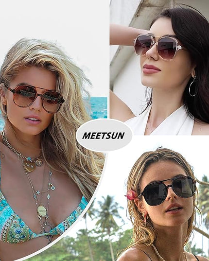 MEETSUN Retro Oversized Aviator Sunglasses for Women Men Trendy 70s 80s Vintage Square Aviators 3 Pack UV400