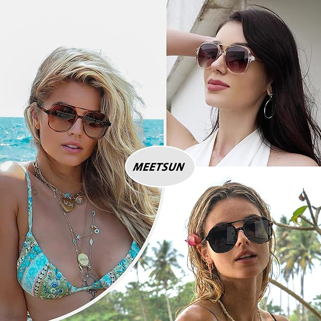 MEETSUN Retro Oversized Aviator Sunglasses for Women Men Trendy 70s 80s Vintage Square Aviators 3 Pack UV400