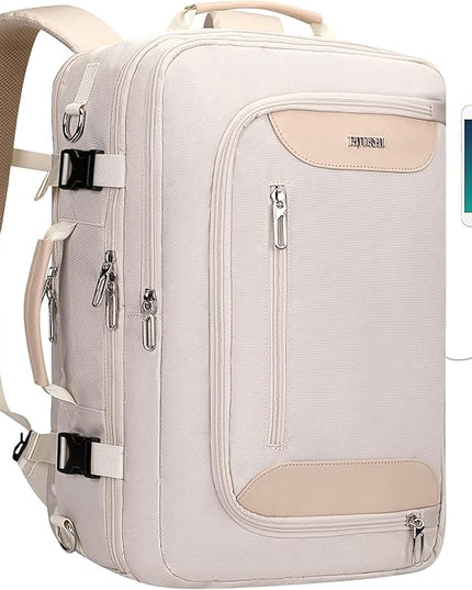 PIJUSHI Travel Backpack for Women Flight Approved Carry on Bag 16 inch Laptop Personal Item Daypack with Shoe Compartment(PE038 Beige)