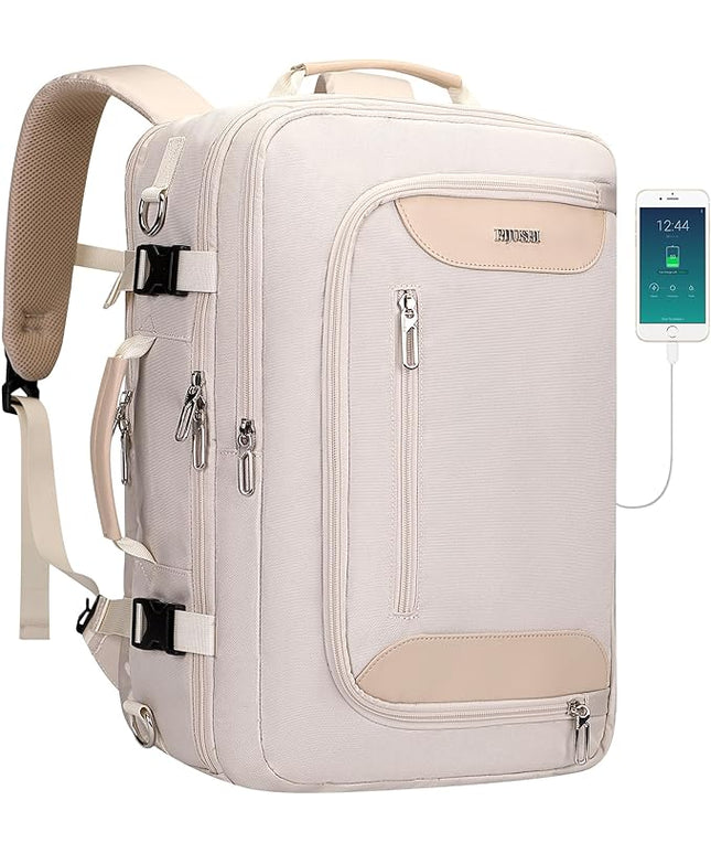 PIJUSHI Travel Backpack for Women Flight Approved Carry on Bag 16 inch Laptop Personal Item Daypack with Shoe Compartment(PE038 Beige)