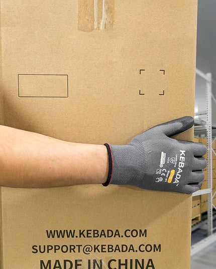 Kebada W1 Work Gloves for Men and Women, PU Coated Safety Gloves with Grip, Touchscreen, Ideal for Warehouse Work, Construction, Gardening, 12 Pairs Gray X-Large