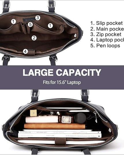 BOSTANTEN Leather Laptop Bag Work Tote for Women Shoulder Handbag Briefcase 15.6 inch Satchel Computer Bag