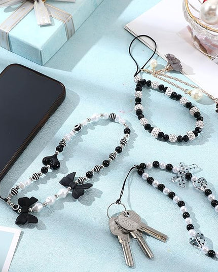 Ecally 3 Pcs Phone Charms Strap Camera Charm Strap Pearl Beaded Butterfly Bow Flower Cute Phone Wrist Lanyard Bracelet for Camera Keychain Wallet Decor Christmas New Year Gifts