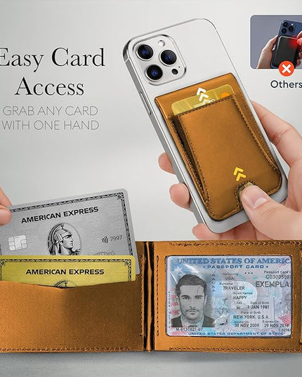 Genuine Leather Magsafe Wallet,10 Card Holder With Stand, Slim Magnetic Wallet Mag Safe for iPhone,Compatible With iPhone 17/16/15/14/13/12 Series and Selected Samsung Devices Apple Accessories, Honey