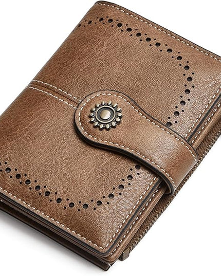 TFKGS RFID Wallet Women Small Wallets Card Holder Wallet for Women Leather Slim Bifold Compact Ladies Zipper Coin Pocket with ID Window Birthday Christmas Gifts Brown