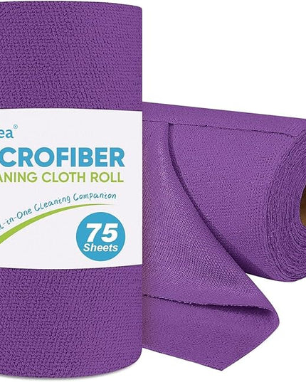 AIDEA Microfiber Cleaning Cloth Roll, 75PK, Reusable Paper Towels Tear Away Cloth, Microfiber Towels for Cars, Lint Free Cleaning Rags for House, Kitchen, Window, 11.5"×11.5", Purple