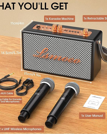 Karaoke Machine for Adults,2 Wireless Microphones for Karaoke Speaker, Portable Microphone and Speaker Support Four-Channel Microphone Expansion for Home Party,Picnic,Car,Indoor/Vintage Gifts
